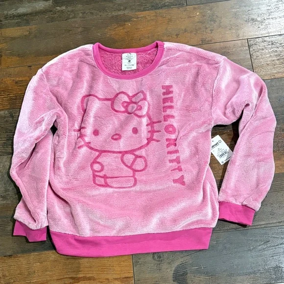 Hello Kitty Pink Plush Pullover NWT - Picture 1 of 4